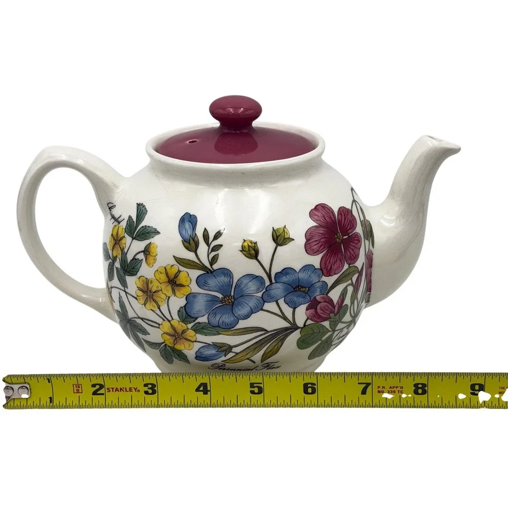 Vtg Sadler England Botanic 6 Cup Teapot‎ Floral Wildflower Perennial Magenta Lid